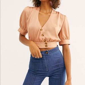 Free People Women's Champagne Cropped Boho Top Large